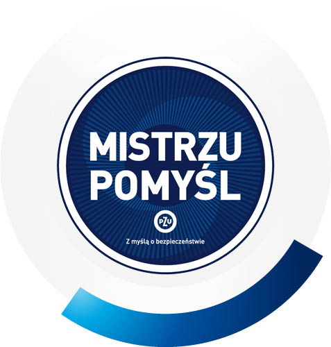 Symbol kampanii składający się z białego napisu Mistrzu Pomyśl na granatowym tle
